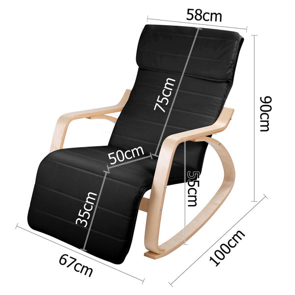 Birch Plywood Adjustable Rocking Lounge Arm Chair w/ Fabric Cushion Black