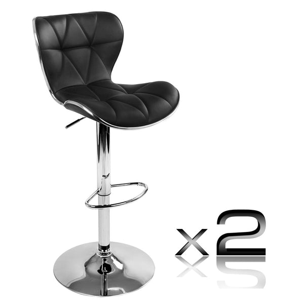 Set of 2 PU Leather Kitchen Bar Stool Black