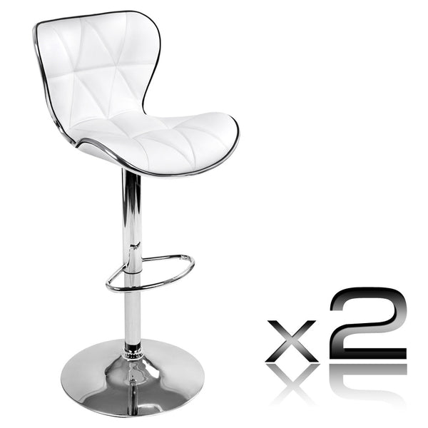 Set of 2 PU Leather Kitchen Bar Stool White