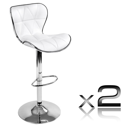Set of 2 PU Leather Kitchen Bar Stool White