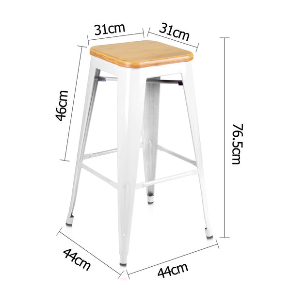 Set of 2 Tolix Replica Metal Steel Bamboo Seat Bar stool 76 cm White
