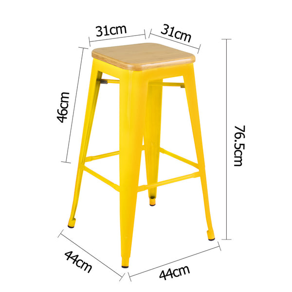 Set of 2 Tolix Replica Metal Steel Bamboo Seat Bar stool 76 cm Yellow