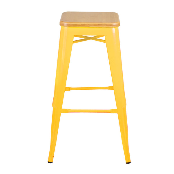 Set of 2 Tolix Replica Metal Steel Bamboo Seat Bar stool 76 cm Yellow