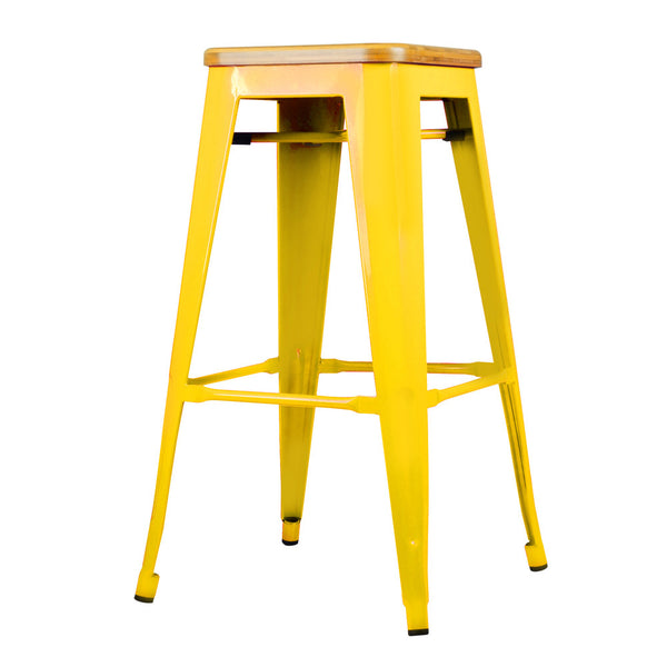 Set of 2 Tolix Replica Metal Steel Bamboo Seat Bar stool 76 cm Yellow
