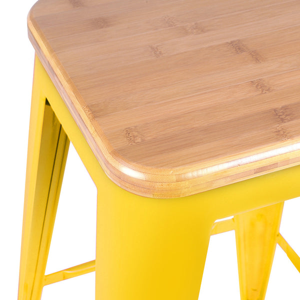 Set of 2 Tolix Replica Metal Steel Bamboo Seat Bar stool 76 cm Yellow