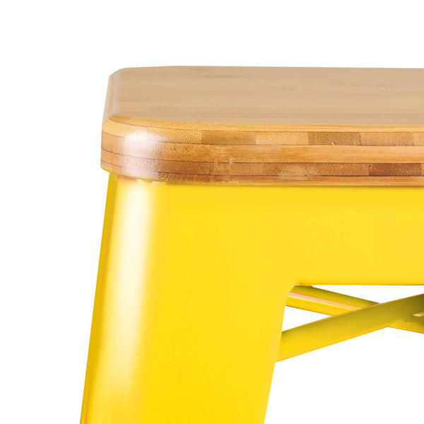 Set of 2 Tolix Replica Metal Steel Bamboo Seat Bar stool 76 cm Yellow