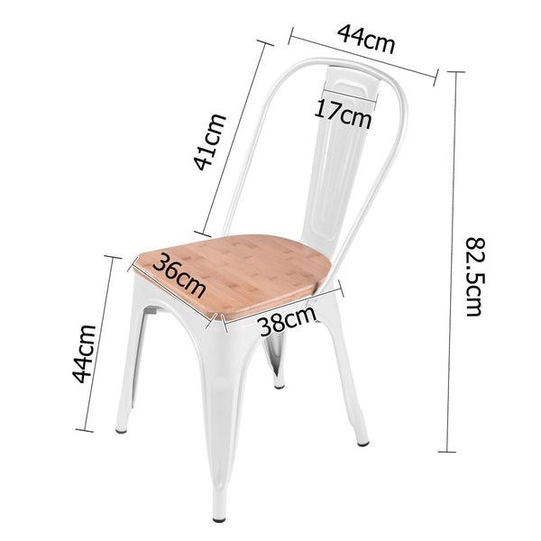 Set of 2 Replica Tolix Dining Metal Chair Bamboo Seat Gloss White