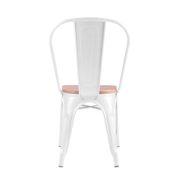 Set of 2 Replica Tolix Dining Metal Chair Bamboo Seat Gloss White
