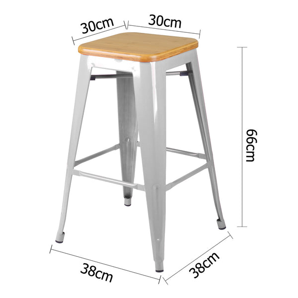 Set of 2 Replica Tolix Kitchen Bar Stool Bamboo Seat 66cm Metal
