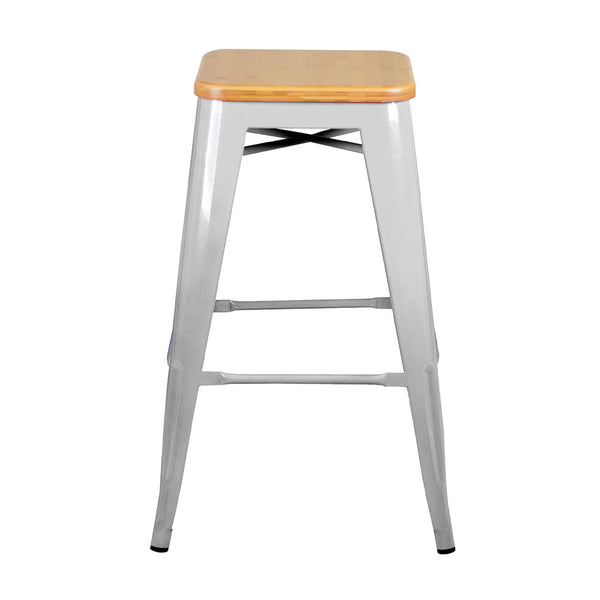 Set of 2 Replica Tolix Kitchen Bar Stool Bamboo Seat 66cm Metal