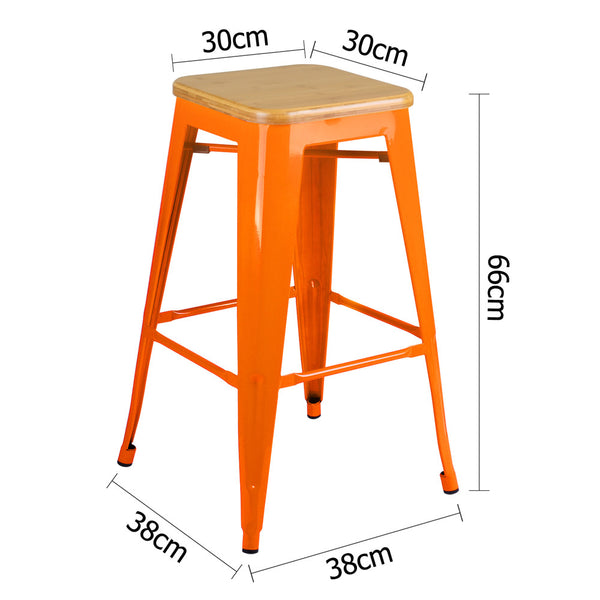 Set of 2 Replica Tolix Kitchen Bar Stool Bamboo Seat 66cm Orange