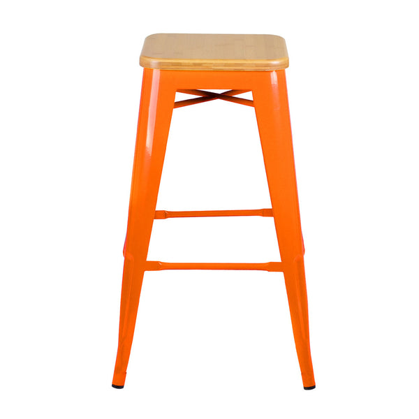 Set of 2 Replica Tolix Kitchen Bar Stool Bamboo Seat 66cm Orange