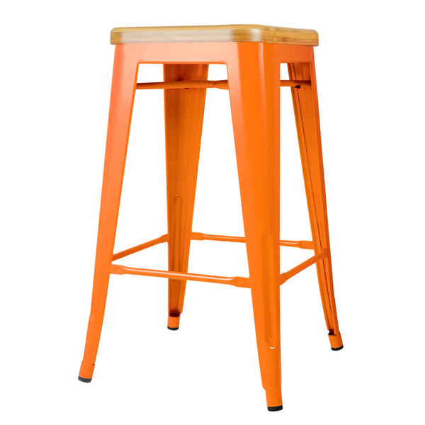 Set of 2 Replica Tolix Kitchen Bar Stool Bamboo Seat 66cm Orange