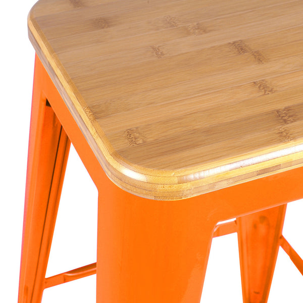 Set of 2 Replica Tolix Kitchen Bar Stool Bamboo Seat 66cm Orange