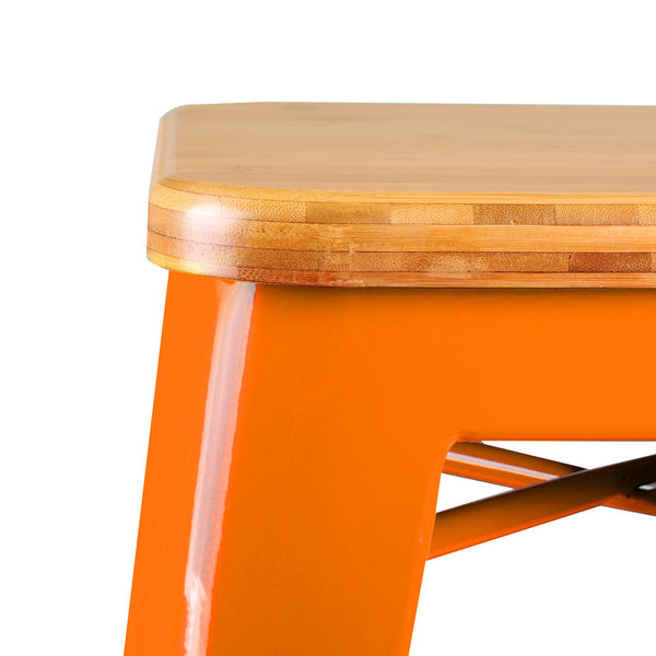 Set of 2 Replica Tolix Kitchen Bar Stool Bamboo Seat 66cm Orange