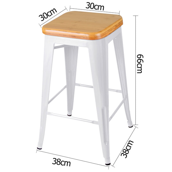Set of 2 Replica Tolix Kitchen Bar Stool Bamboo Seat 66cm White