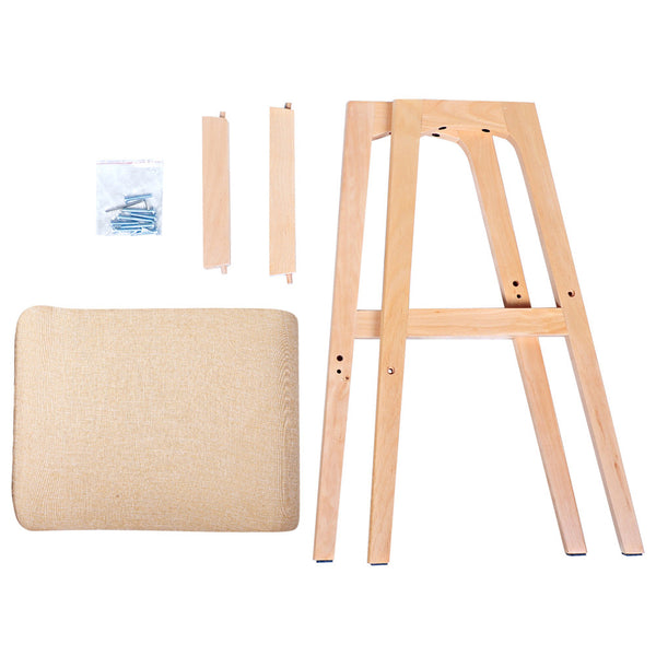 2 x Beech Wood Fabric Bar Stools - Beige