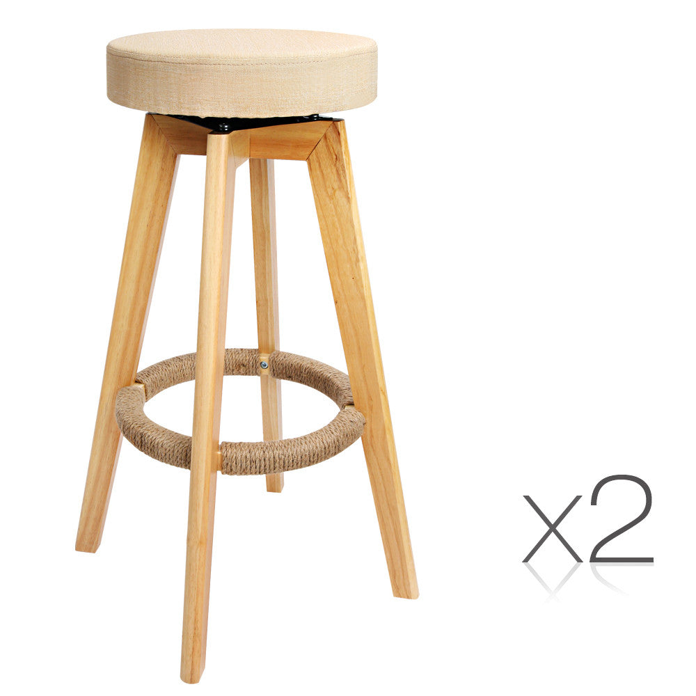 Set of 2 Fabric Swivel Seat Bar Stools - Beige