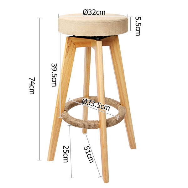 Set of 2 Fabric Swivel Seat Bar Stools - Beige