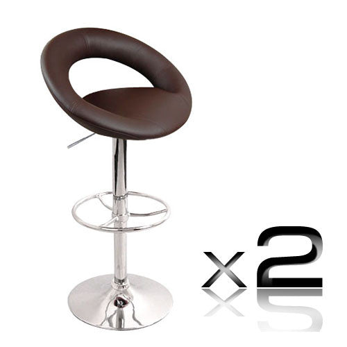 Set of 2 PU Leather Kitchen Bar Stool Chocolate