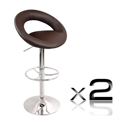 Set of 2 PU Leather Kitchen Bar Stool Chocolate
