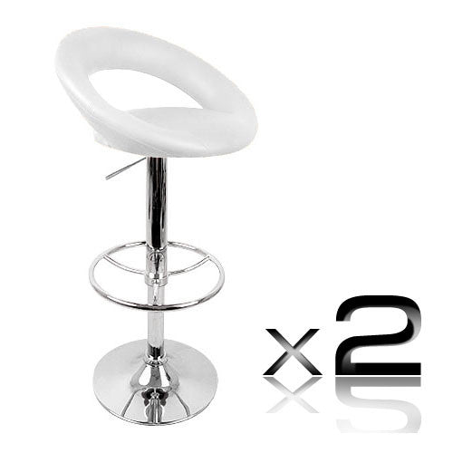 Set of 2 PU Leather Kitchen Bar Stool White