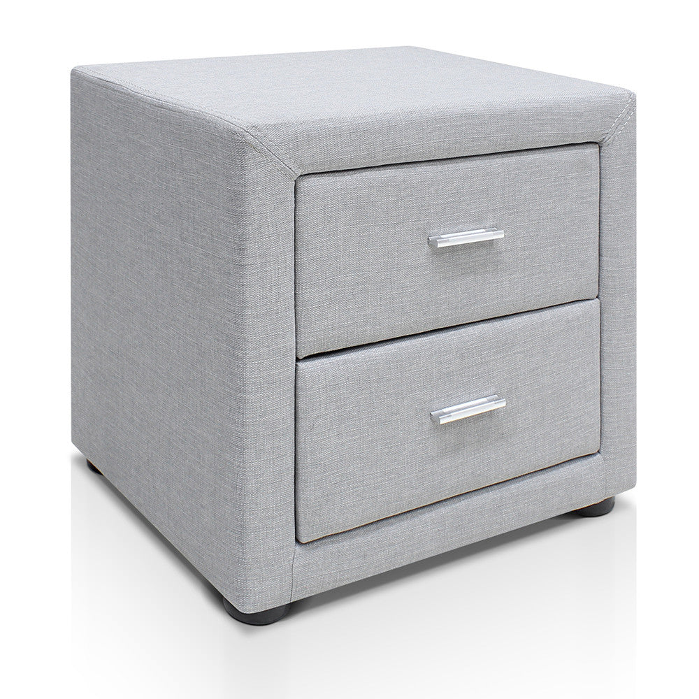 Fabric Bedside Table - Light Grey
