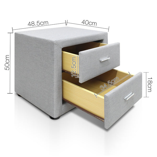 Fabric Bedside Table - Light Grey