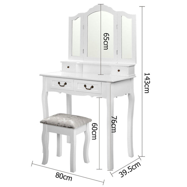 4 Drawer Dressing Table w/ Mirror White
