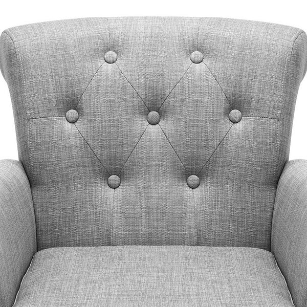 Wing Armchair French Provincial Linen Fabric Ash Grey