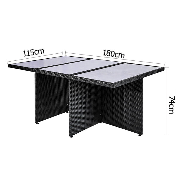 11 pcs Black Wicker Rattan 10 Seater Outdoor Dining Set Grey