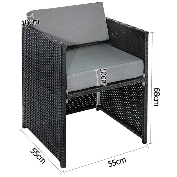 11 pcs Black Wicker Rattan 10 Seater Outdoor Dining Set Grey