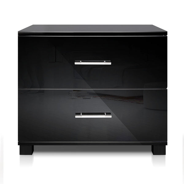Glossy Bedside Table - Black