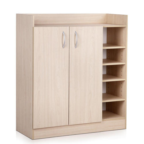 2 Doors Shoe Cabinet Storage Cupboard - Natural Timber