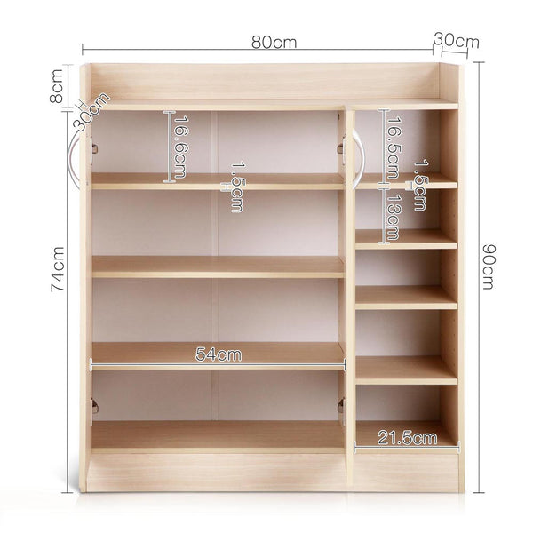 2 Doors Shoe Cabinet Storage Cupboard - Natural Timber