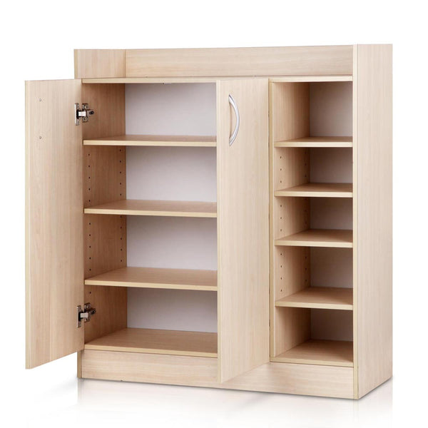 2 Doors Shoe Cabinet Storage Cupboard - Natural Timber