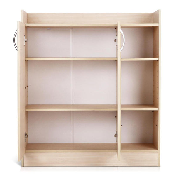 2 Doors Shoe Cabinet Storage Cupboard - Natural Timber