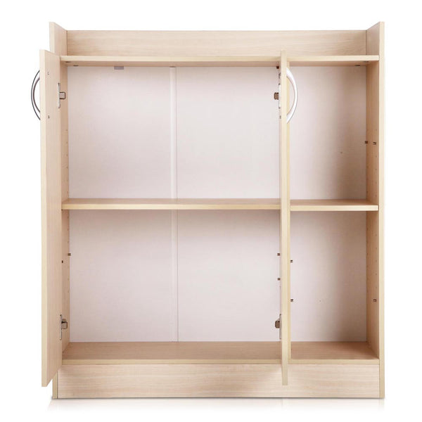 2 Doors Shoe Cabinet Storage Cupboard - Natural Timber