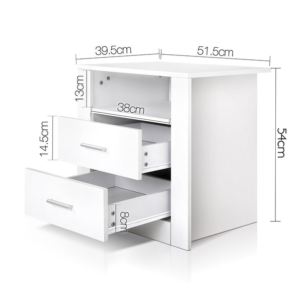 Anti-Scratch Bedside Table 2 Drawers - White