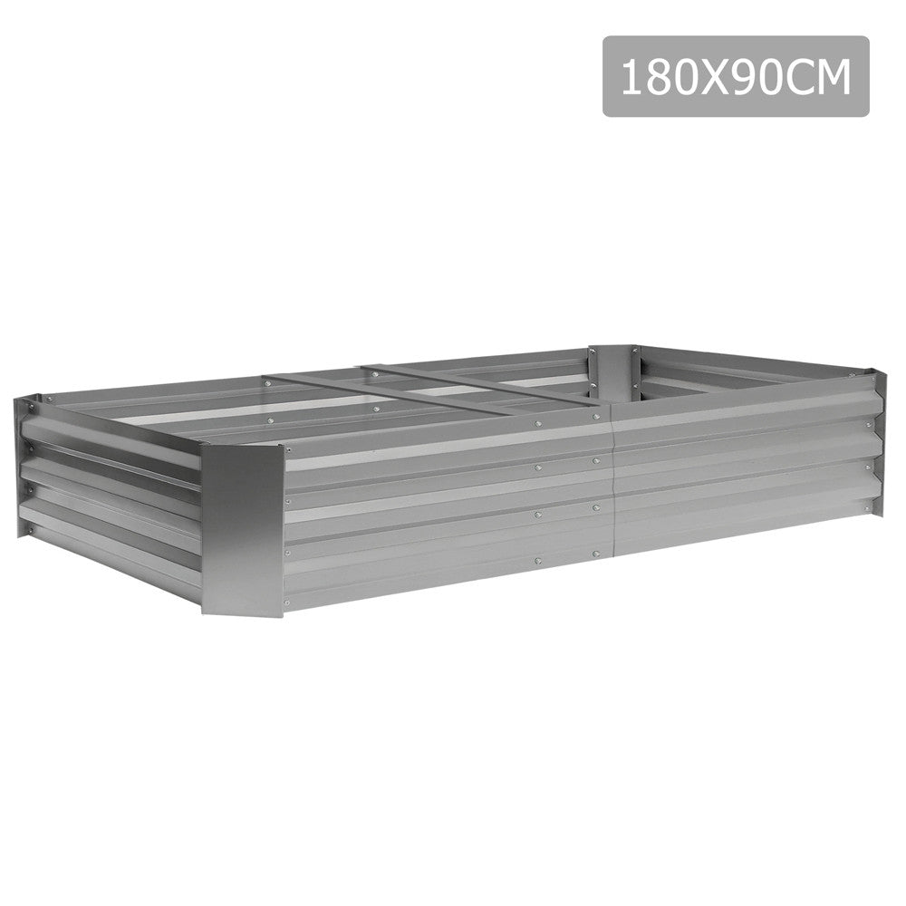Galvanised Raised Garden Bed 180 x 90cm Aluminium White