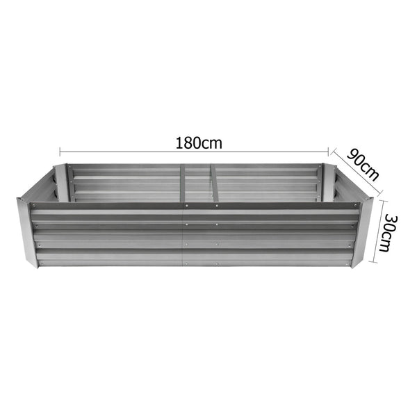 Galvanised Raised Garden Bed 180 x 90cm Aluminium White