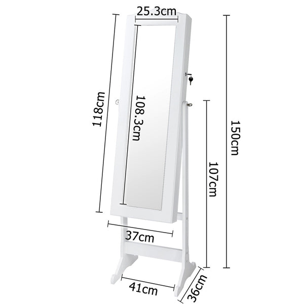 Mirror Jewellery Cabinet Storage 150cm White