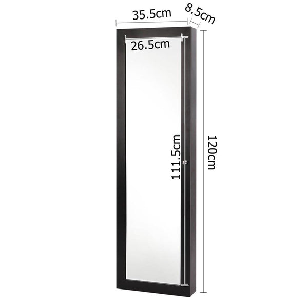 Wall Mount Jewellery Cabinet w/ Mirror Black