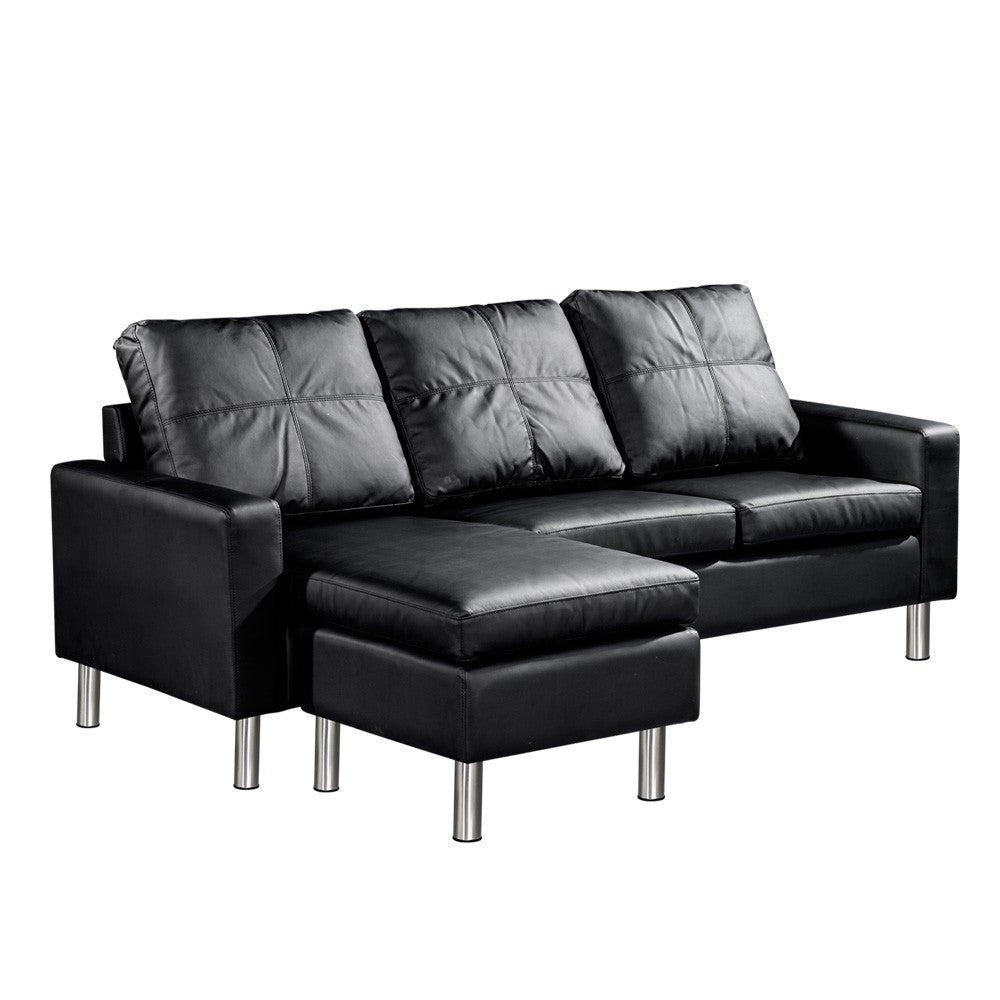 4 Seater PU Leather Sofa Modular Lounge Suite Black