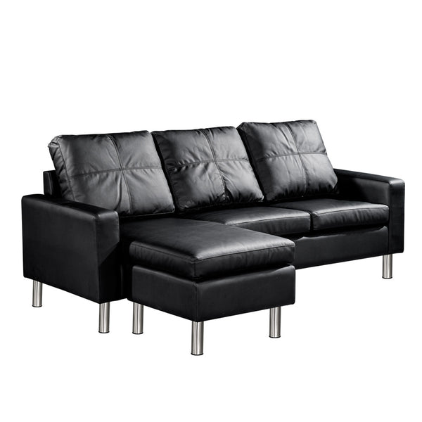 4 Seater PU Leather Sofa Modular Lounge Suite Black