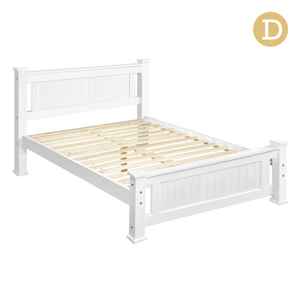Wooden Bed Frame Pine Wood Double White