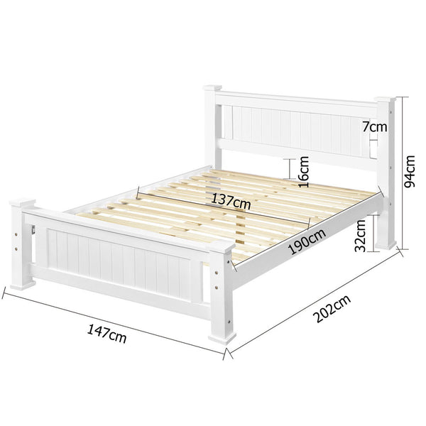Wooden Bed Frame Pine Wood Double White