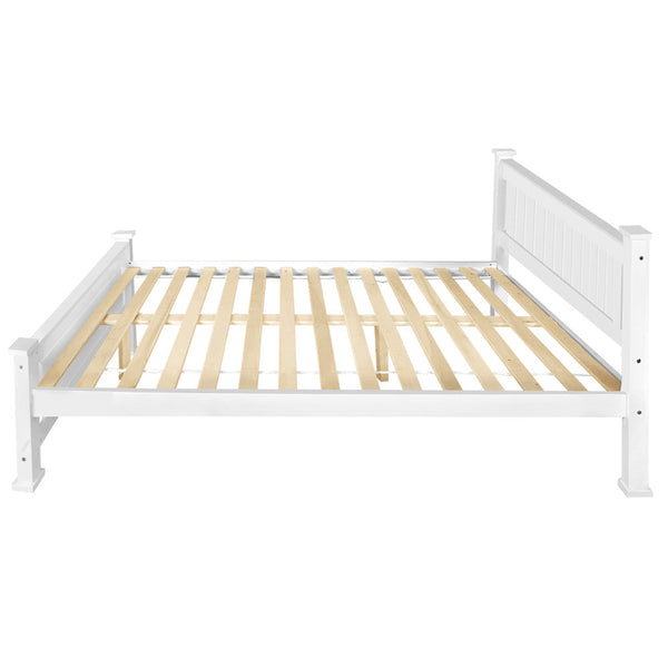 Wooden Bed Frame Pine Wood Double White
