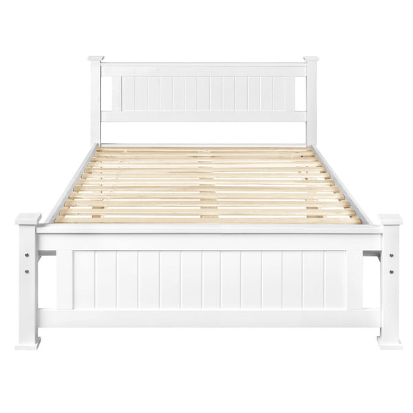 Wooden Bed Frame Pine Wood Double White