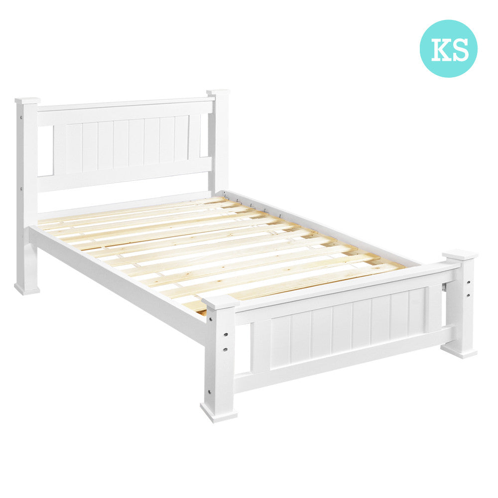 Wooden Bed Frame Pine Wood King Single White